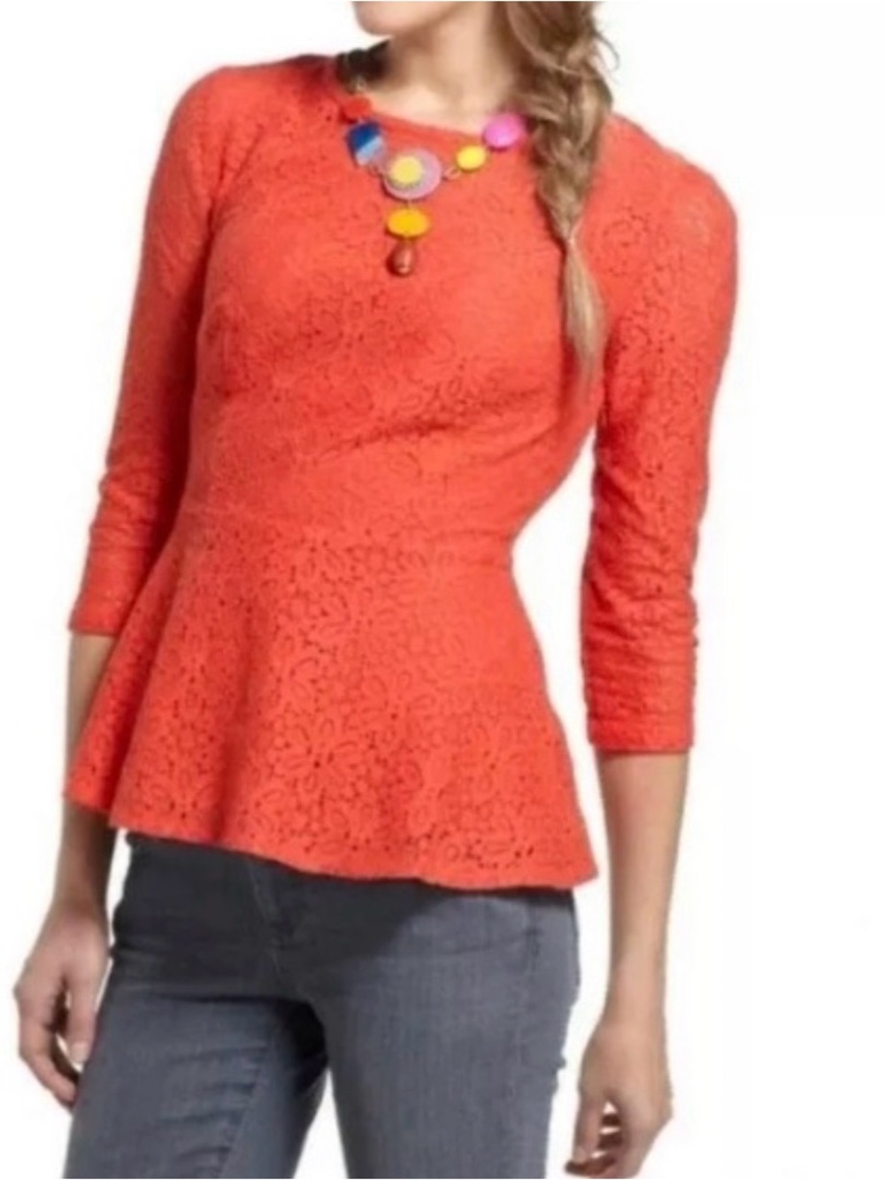 Anthropologie Moulinette Souers Lace Peplum Top - Red